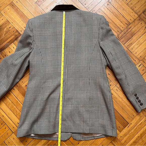 Amanda Smith Petites Preppy Houndstooth Plaid Boxy Blazer Velvet Trim Wool Blend - Picture 14 of 16